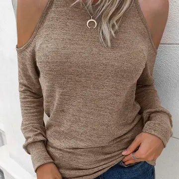 Marble Knit Cold Shoulder Long Sleeve Top